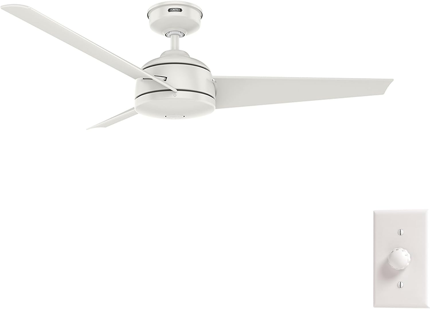 Hunter 52 inch Outdoor or Indoor Ceiling Fan No Light - White Ceiling Fan without Light, For Patio, Porch, Garage, or Living Room, Standard Mount, 3 Blades, Wall Control - Trimaran 59610, Fresh White