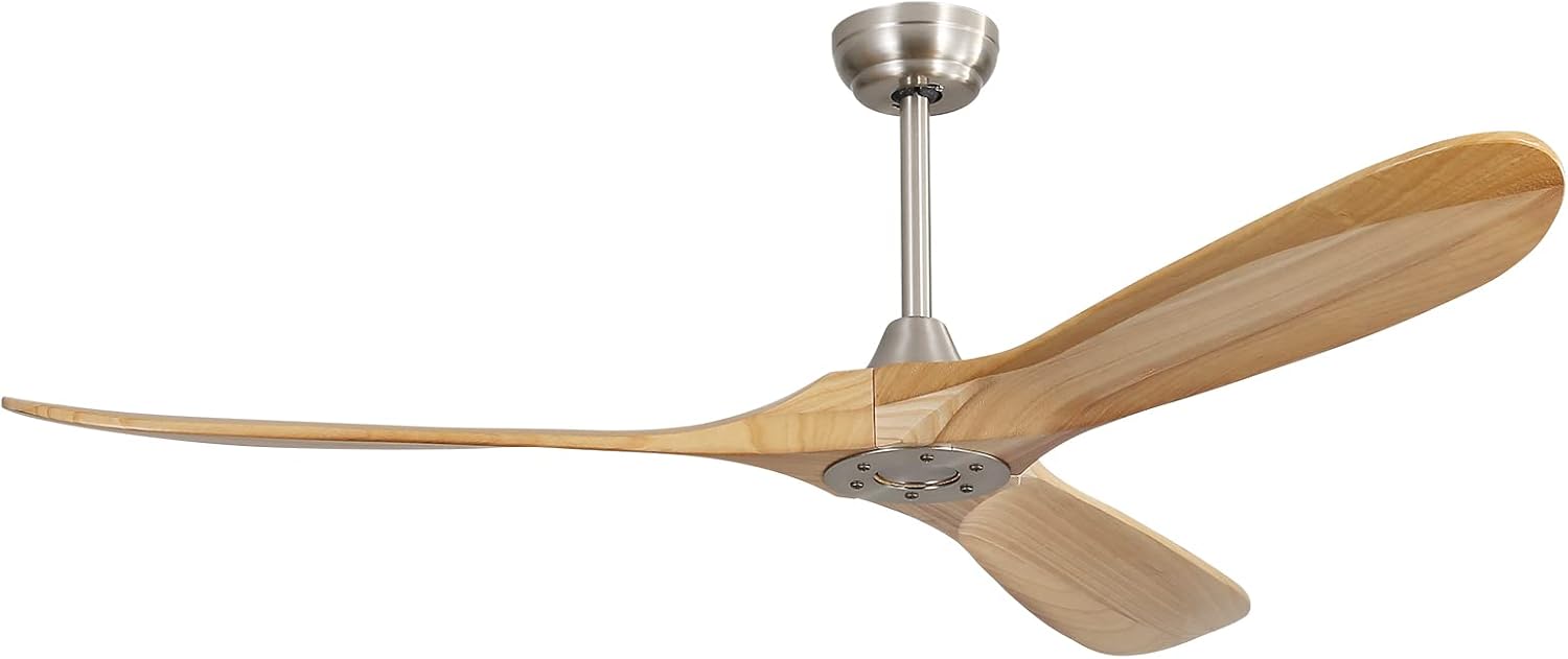 Sofucor 60 Inch Ceiling Fan No Lights, Solid Wood Ceiling Fans without Lights Remote Control, Indoor/Outdoor Ceiling Fans with Quite DC Motor for Living Room Bedroom Farmhouse Patio