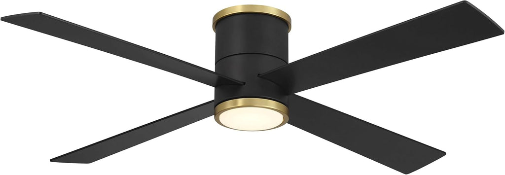 MINKA-AIRE F797L-CL/SBR Falco 54' 4-Blade LED Flush Mount Ceiling Fan - Coal and Soft Brass Finish with Etched Lens