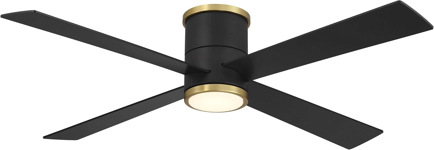 MINKA-AIRE F797L-CL/SBR Falco 54' 4-Blade LED Flush Mount Ceiling Fan - Coal and Soft Brass Finish with Etched Lens