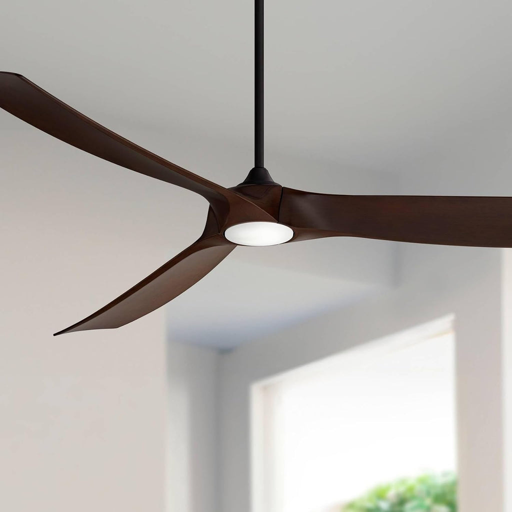 Casa Vieja 70' Kona Wind Large Modern Industrial Indoor Cottage Core Outdoor Ceiling Fan 3 Blade LED Light Remote Control Black Finish Walnut Finish Blades Bedroom Patio DC Motor Damp Rated