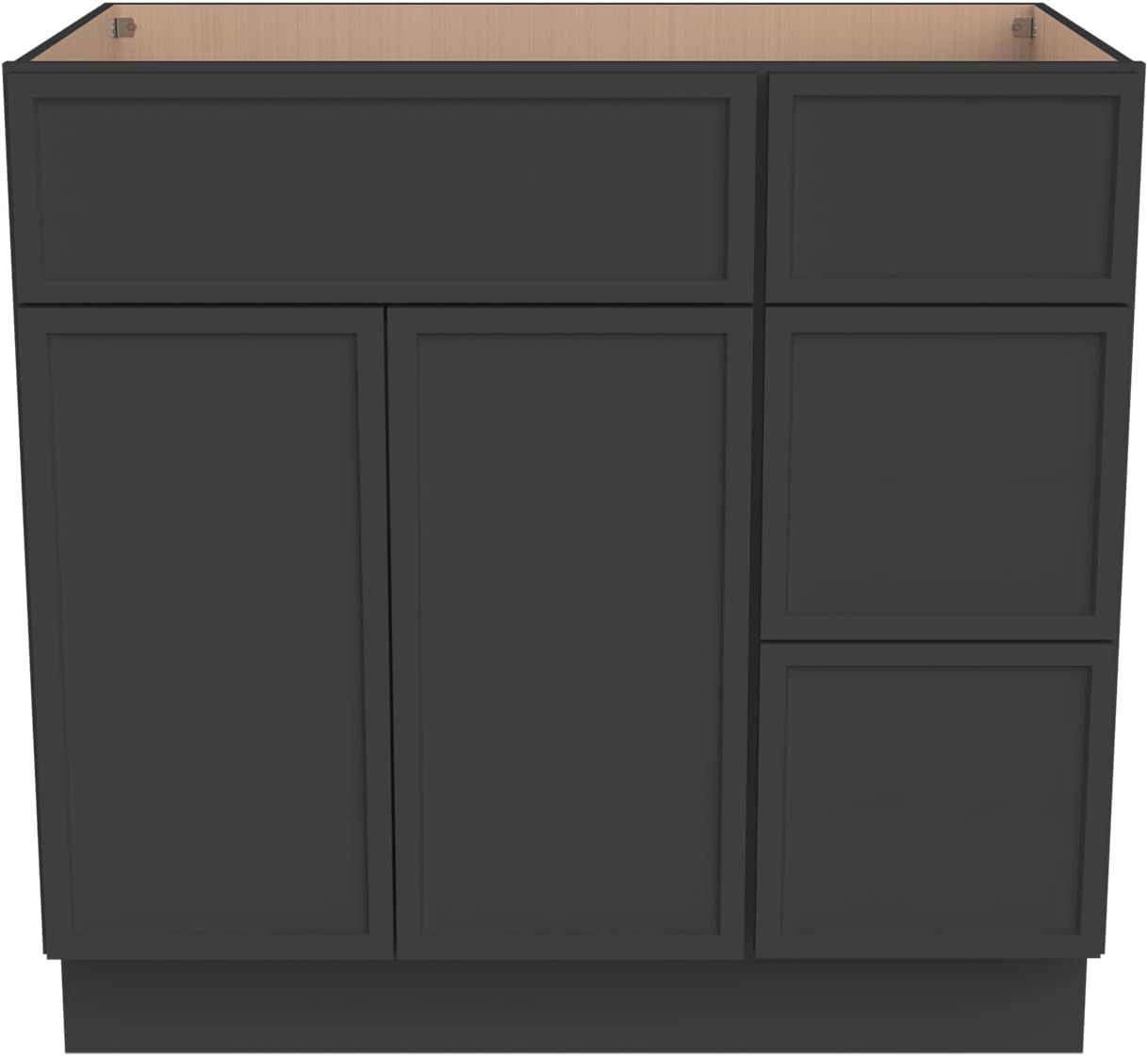 Solid Wood RTA 42' Bathroom Vanity Single-Sink Drawer Base Cabinet Sink Storage Cabinet with Soft-Close 2 Doors and 3 Right Drawers (NT-Charcoal Black, 42' W × 21' D × 34-1/2'H)