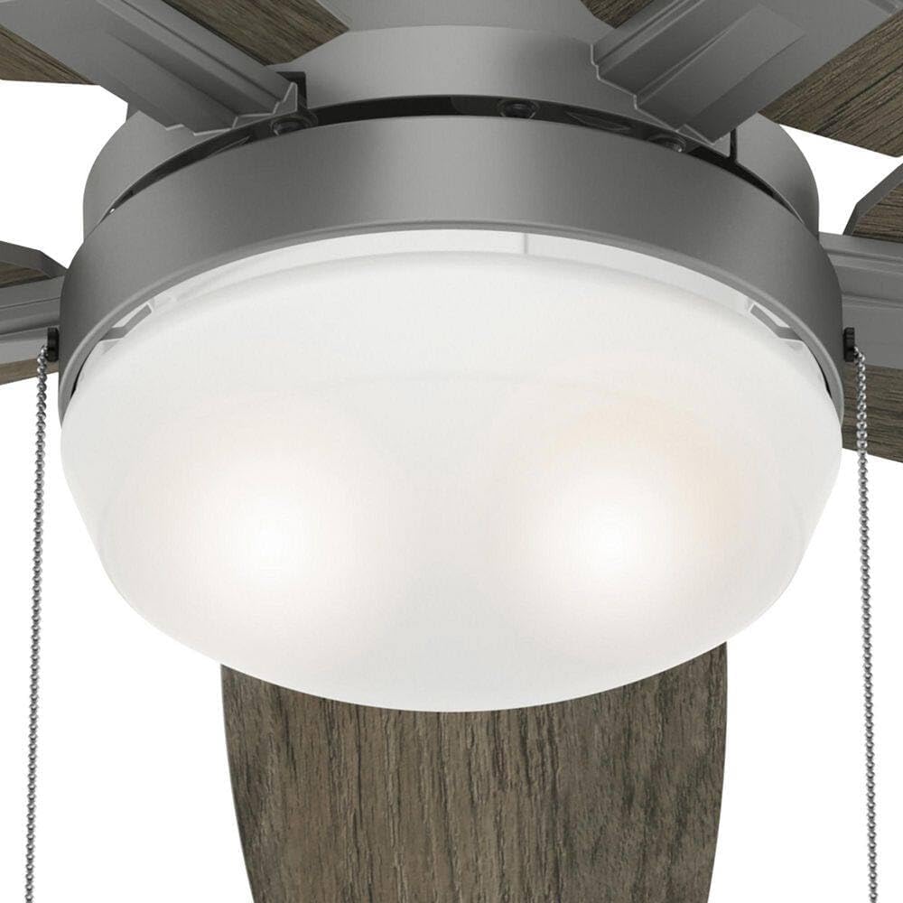 Hunter Fan 52 inch Indoor Ceiling Fan with LED Light, Matte Silver Ceiling Fan with Pull Chain, for Bedroom, Kitchen, Living Room, Laundry Room, No Remote, 5 Blades (Renewed)