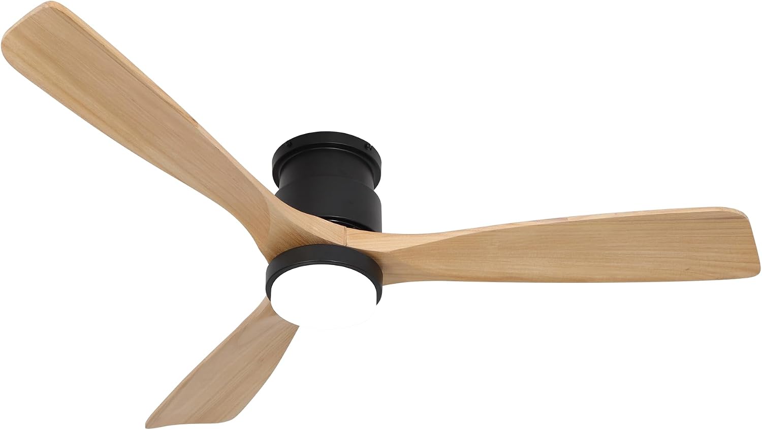 Flush Mount Ceiling Fan with Light Remote, 52inch Natural Wood Ceiling Fans, 6 Speeds Reversible DC Motor 3CCT LED Lighting, Indoor Outdoor Fan Farmhouse Bedroom Living Room