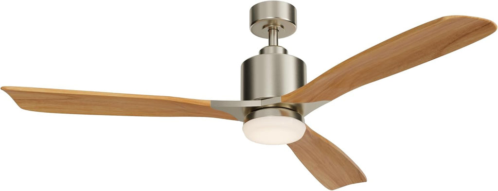 Kichler Ridley II 52 in Ceiling Fan with Light, 3-Blade LED Indoor Fan with Etched Cased Opal Glass in Brushed Stainless Steel, Medium Oak Blades for Living Room, 300027BSS