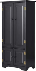 Giantex Accent Floor Storage Cabinet Adjustable Shelves Antique 2-Door Low Floor Cabinet Pantry 24' Lx13 Wx49 H (Black)