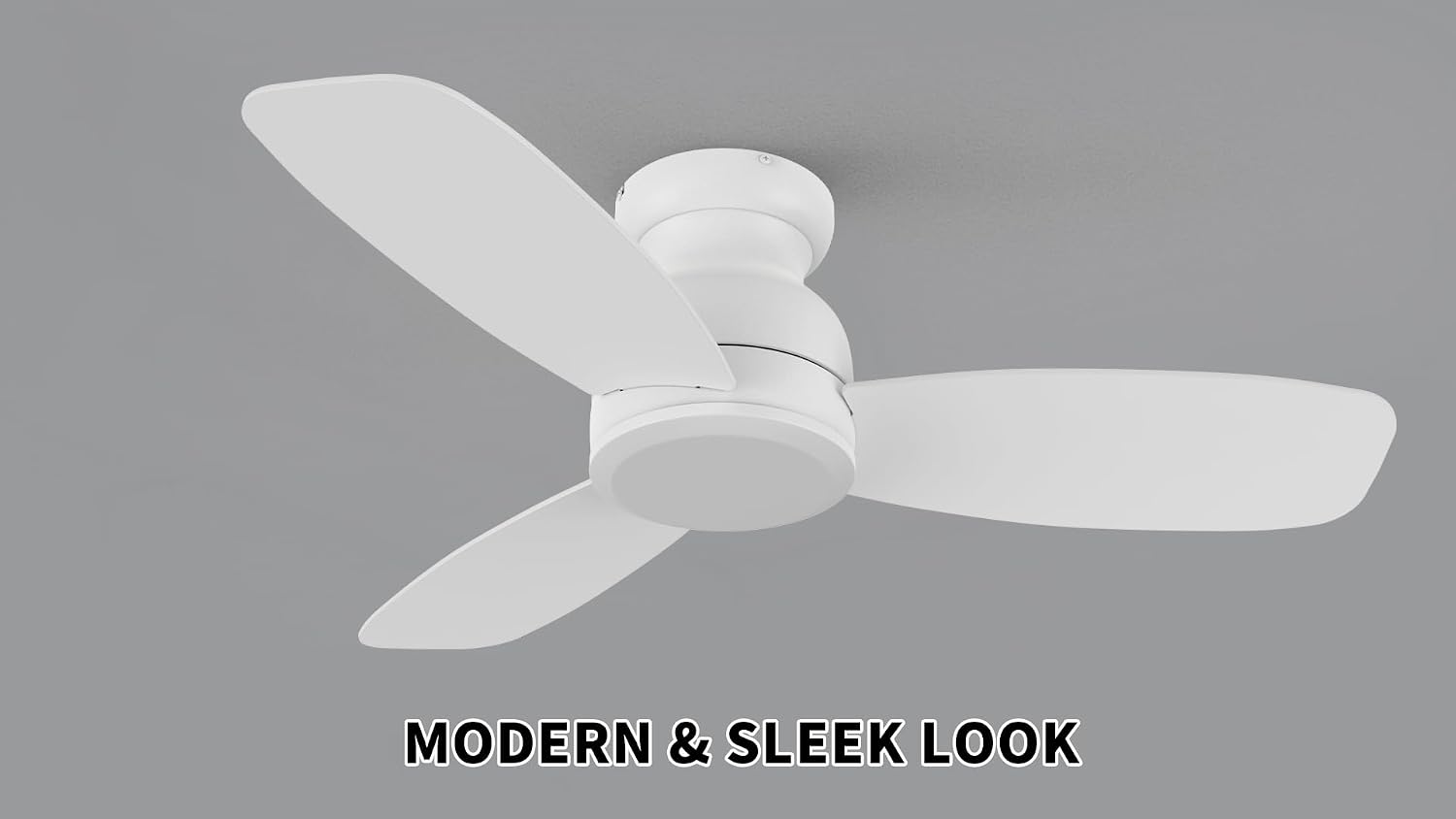 CEME 44 Inch Flush Mount Ceiling Fan without Lights, White Ceiling Fan with Remote Low Profile, 10-Speed Reversible DC Motor, 3 Dual Finish Blades, Indoor for Bedroom