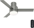 Hunter 44 inch Outdoor or Indoor Ceiling Fan with LED Light and Remote Control - Low Profile Mount Ceiling Fan, 3 Blades, For Patio, Porch, Garage, or Living Room, Quiet - Gilmour 51475, Matte Silver