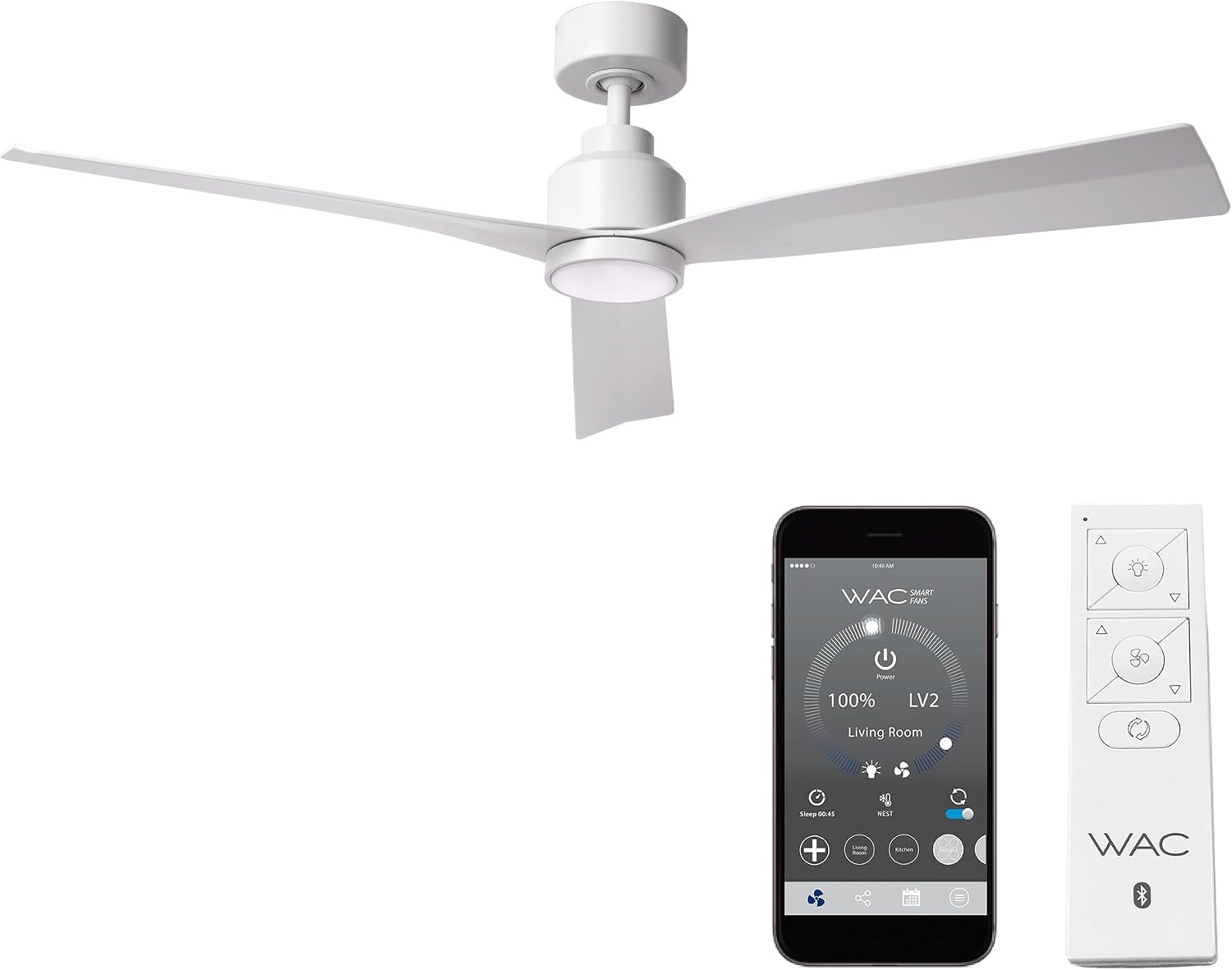 Clean Indoor/Outdoor 3-Blade Smart Compatible Ceiling Fan 52in Matte White with 3000K LED Light Kit and Remote Control with Wall Cradle. Works with iOS/Android, Alexa, and Google Assistant.