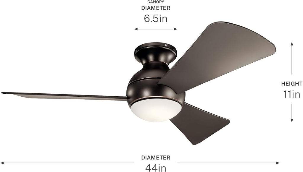 Kichler Sola LED 44' 3 Blade Fan with Etched Cased Opal Glass in Olde Bronze finish and Brown Blades