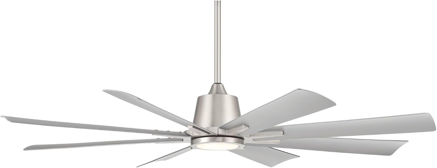 Casa Vieja 54' Inspirit Modern Industrial Indoor Outdoor Ceiling Fan 8 Blade LED Light Remote Control Brushed Steel Finish Silver Blades Bedroom Patio Living Room Damp Rated Decorative DC Motor
