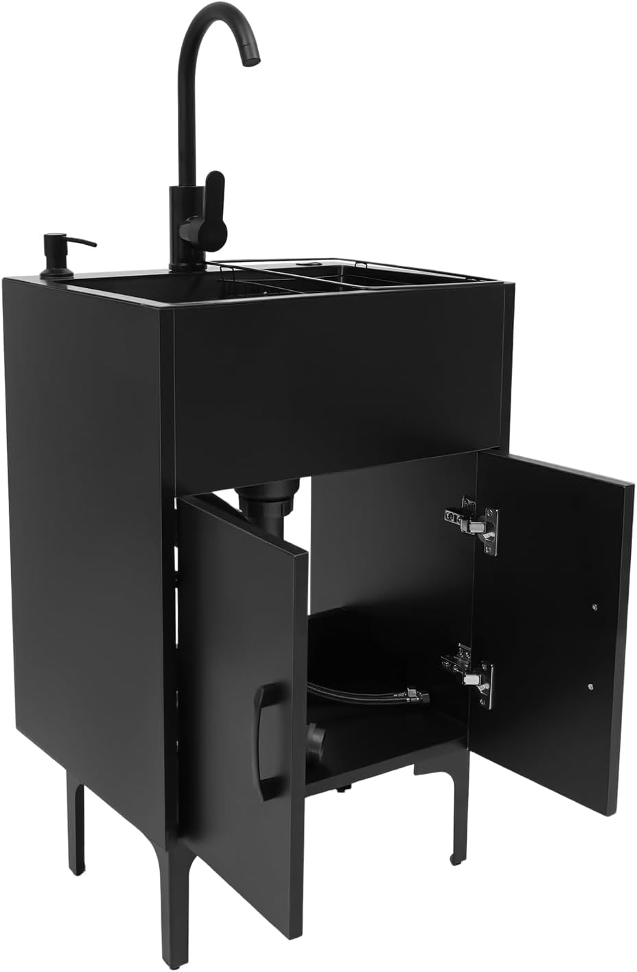20-Inch Laundry Sink with Cabinet and Hot & Cold Faucet, Stainless Steel Utility Sink with Cabinet, Black Cabinet with Single Bowl Sink for Laundry & Utility Room, Kitchen, Bathroom, Basement