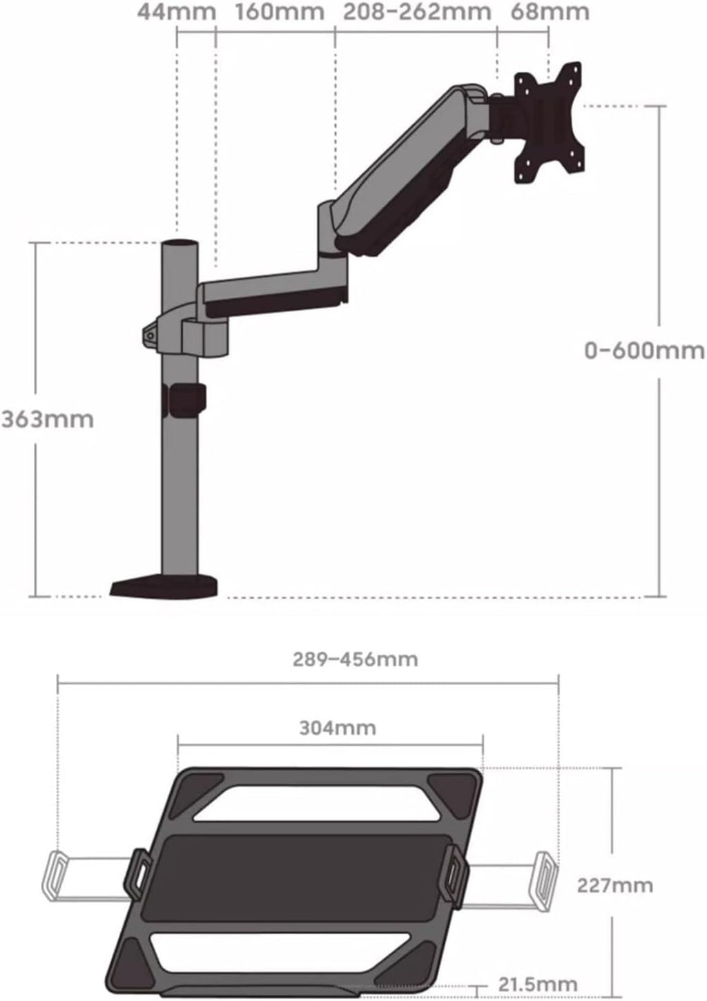 Monitor Stand 2 in 1 Laptop Desk Mount with Tray for 17-32' Monitor and 12-17', Holds 19.8 lbs, Fully Adjustable Arm with Clamp/Grommet Base Monitor Arm Desk
