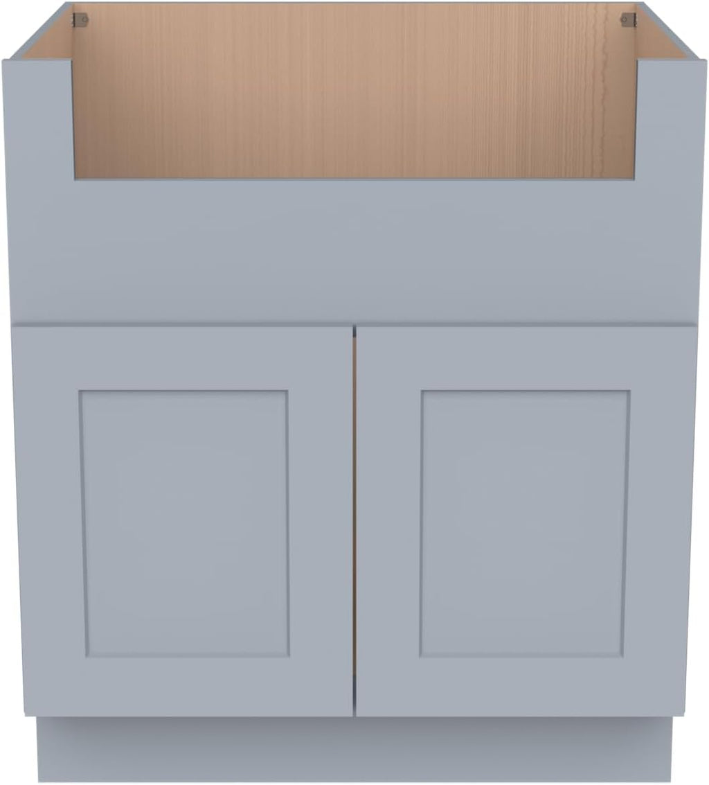 33 Inch RTA Kitchen Sink Base Cabinet - Solid Wood Shaker Style Farmhouse Cabinet with Soft Close Doors, Fits 24-30 Inch Undermount Sinks, Ready to Assemble (Gray)