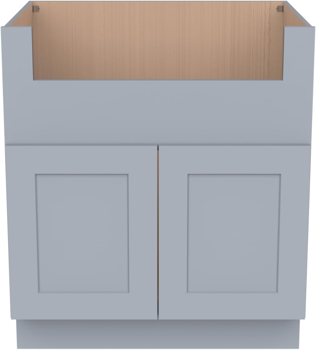 33 Inch RTA Kitchen Sink Base Cabinet - Solid Wood Shaker Style Farmhouse Cabinet with Soft Close Doors, Fits 24-30 Inch Undermount Sinks, Ready to Assemble (Gray)