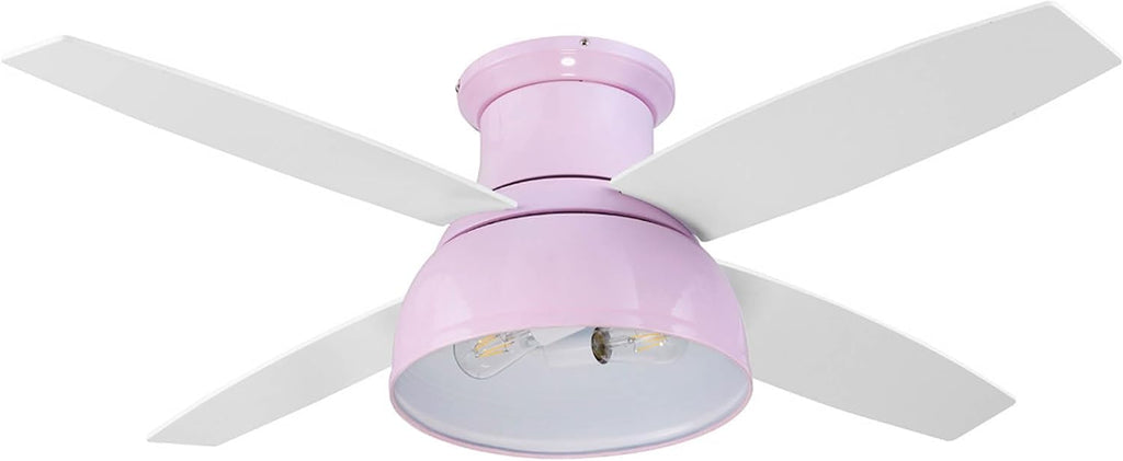 Prominence Home Edora, 52 Inch Industrial Style Flush Mount LED Ceiling Fan with Light, Remote Control, 4 Modern Blades, Reversible Motor - 51674-01 (Peony Pink)