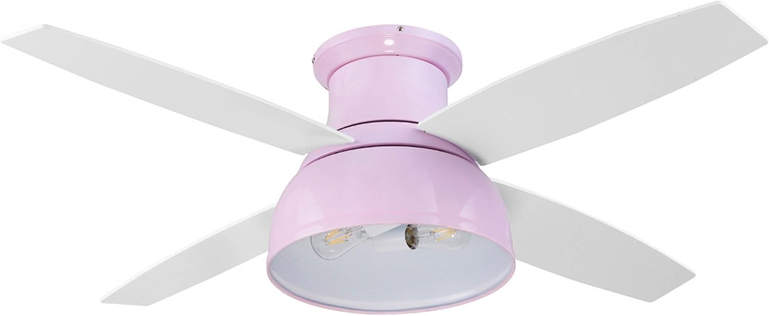 Prominence Home Edora, 52 Inch Industrial Style Flush Mount LED Ceiling Fan with Light, Remote Control, 4 Modern Blades, Reversible Motor - 51674-01 (Peony Pink)