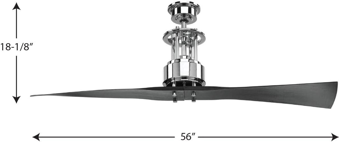 Progress Lighting P2570-15 Protruding Mount, 2 Black Blades Ceiling fan, Polished Chrome, 18.13x56.00x56.00