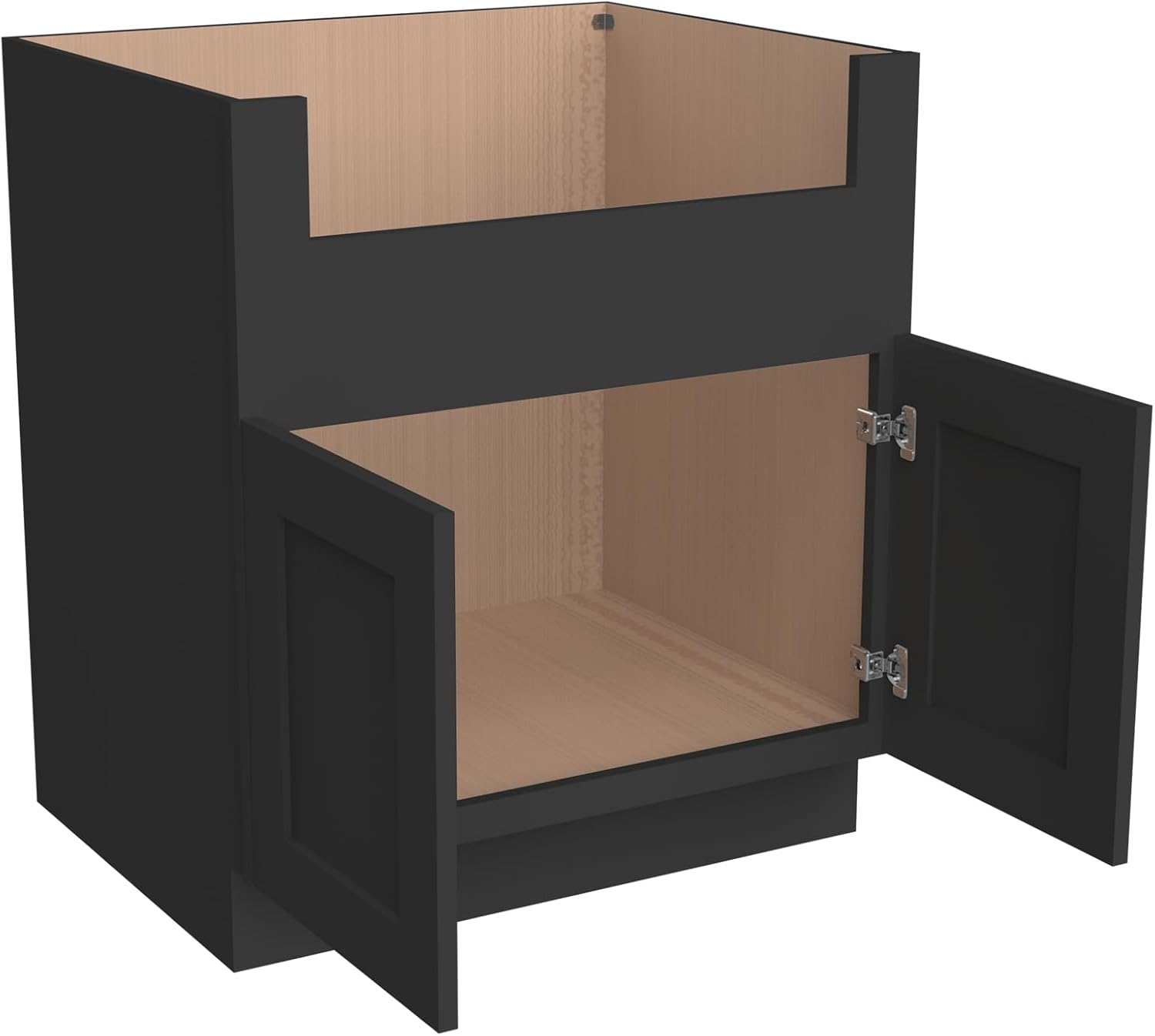 33 Inch RTA Kitchen Sink Base Cabinet - Solid Wood Shaker Style Farmhouse Cabinet with Soft Close Doors, Fits 24-30 Inch Undermount Sinks, Ready to Assemble (Black)