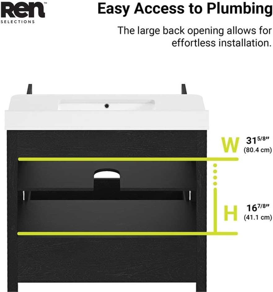 Pemberly Row 36' Bathroom Vanity, Matte Black Finish, Engineered Marble Countertop, Undermount Sink, Soft-Close Storage, Modern Freestanding MDF Design for Small Bathrooms or Guest En-Suites
