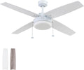 Prominence Home Memphis, 52 Inch Contemporary Indoor LED Ceiling Fan with Light, Pull Chain, Dual Mounting Options, 4 Dual Finish Blades, Reversible Motor - 51651-01 (Bright White)