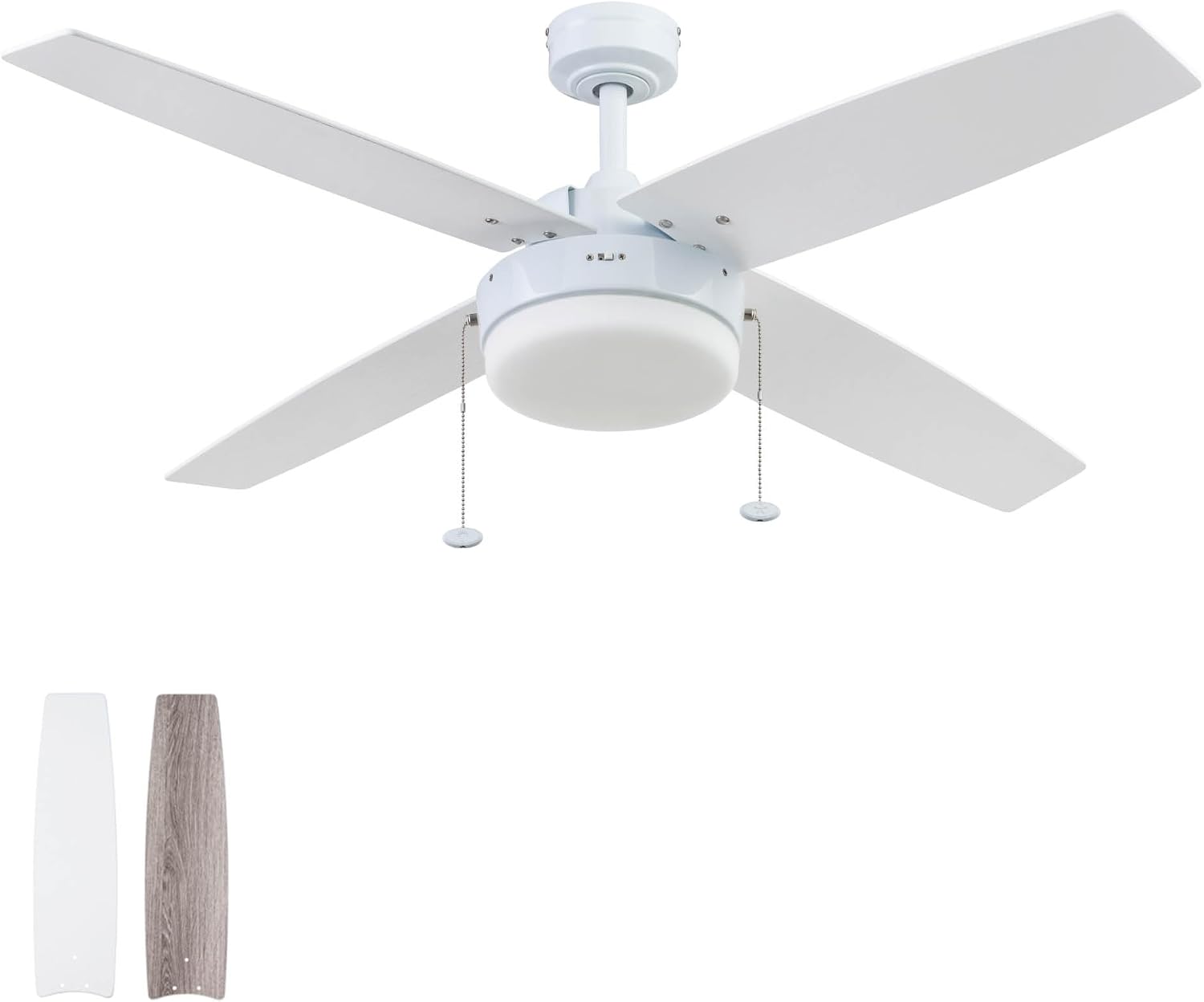 Prominence Home Memphis, 52 Inch Contemporary Indoor LED Ceiling Fan with Light, Pull Chain, Dual Mounting Options, 4 Dual Finish Blades, Reversible Motor - 51651-01 (Bright White)