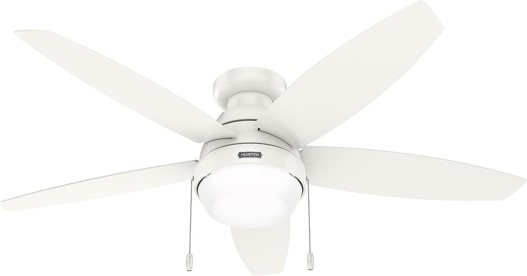 Hunter 52 inch Indoor Ceiling Fan with LED Light - White Ceiling Fan with Pull Chain, for Bedroom, Living Room, or Kitchen, Low Profile Mount, No Remote, 5 Blades - Lilliana 52418, Fresh White