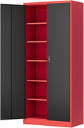 Fesbos Metal Storage Cabinet-71' Tall Steel File Cabinets with Lockable Doors and Adjustable Shelves-Black&Red Steel Storage Cabinet for Home,Kitchen, School, Office, Garage