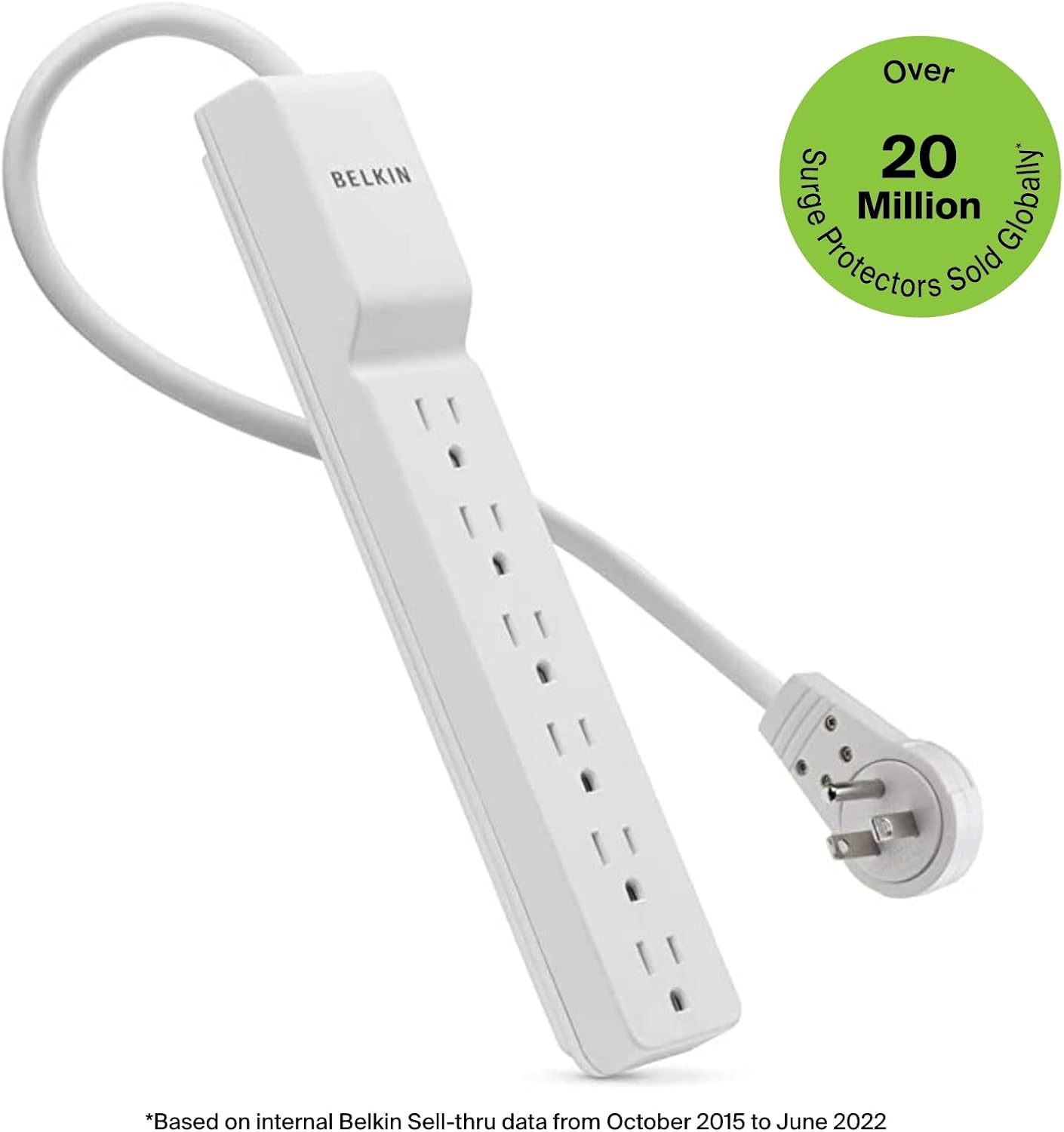 Belkin Surge Protector Power Strip-6 AC Multiple Outlets-Flat Rotating Plug,8ft Long Heavy-Duty Extension Cord for Home,Office,Travel,Computer Desktop&Charging Brick-White (720 Joules),(Pack of 6)