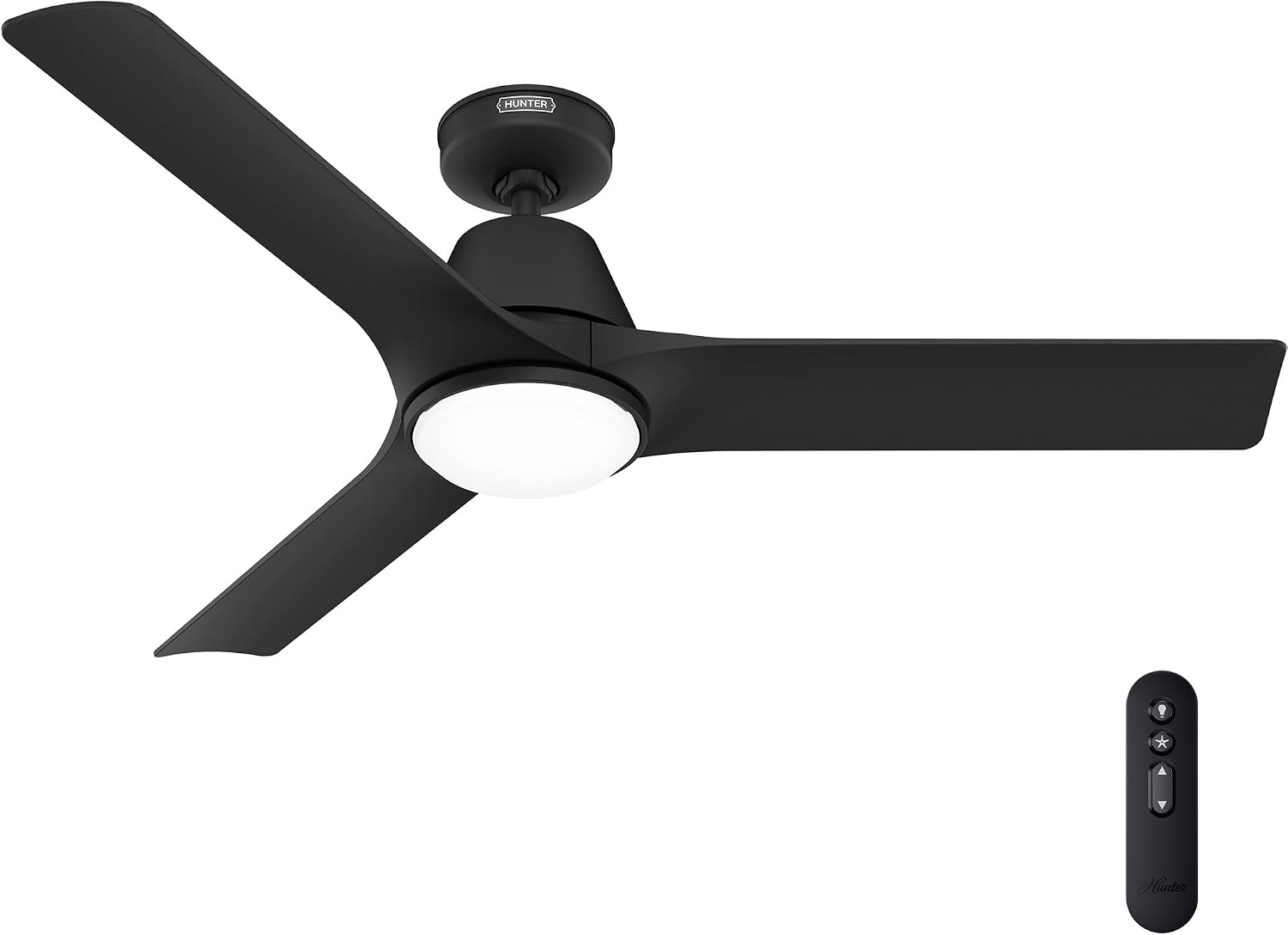 Hunter Fan 52 inch Ceiling Fan with Lights and Remote, Outdoor or Indoor Black Ceiling Fan for Porch, Living Room, Office, Kitchen, Garage (Renewed)