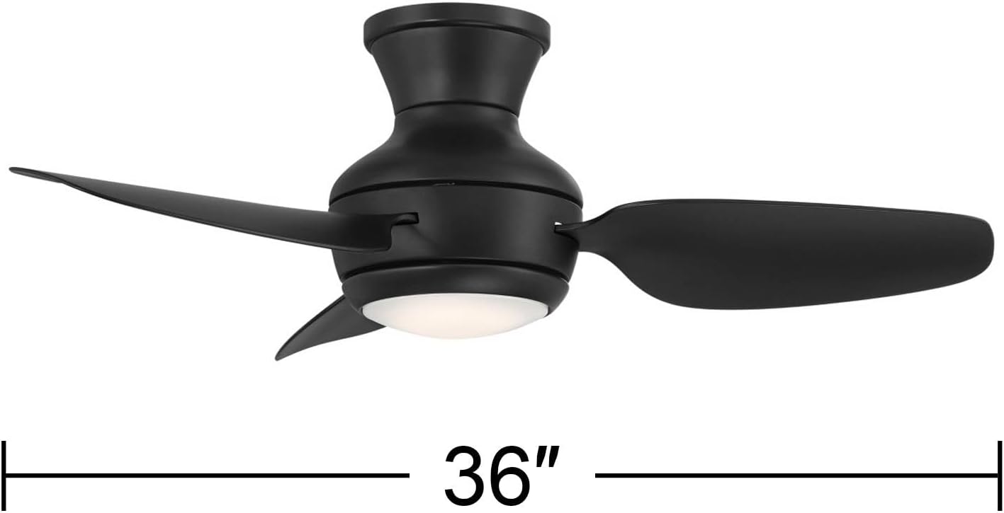 Casa Vieja 36' Whirl Modern Industrial Indoor Outdoor Ceiling Fan 3 Blade LED Light Remote Control Matte Black Finish Blades Bedroom Patio Living Room Kitchen Porch Hugger Flush Mount Decorative