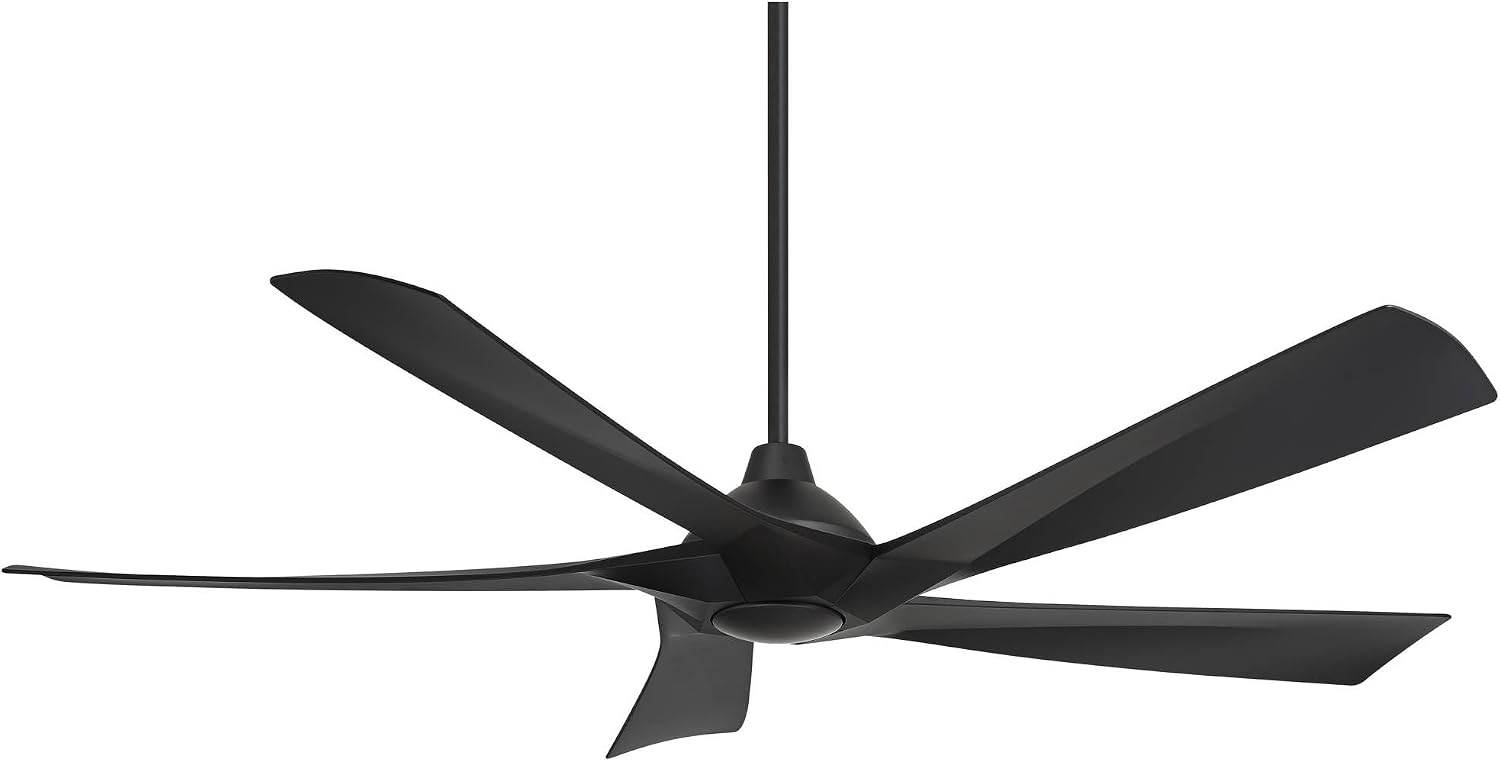 Possini Euro Design 60' Eloquent Modern Indoor Outdoor Ceiling Fan 5 Blade LED Light Remote Control Matte Black Finish Blades Bedroom Patio Living Room Kitchen Porch Damp Rated Decorative DC Motor