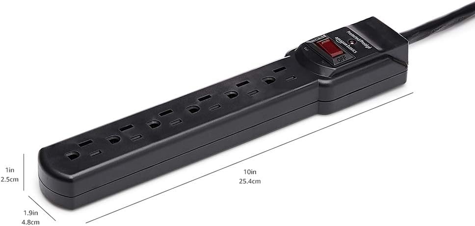 Amazon Basics 6-Outlet Surge Protector Power Strip with 200J Protection, Circuit Breaker, 2ft Extension Cord, Black, 20-Pack