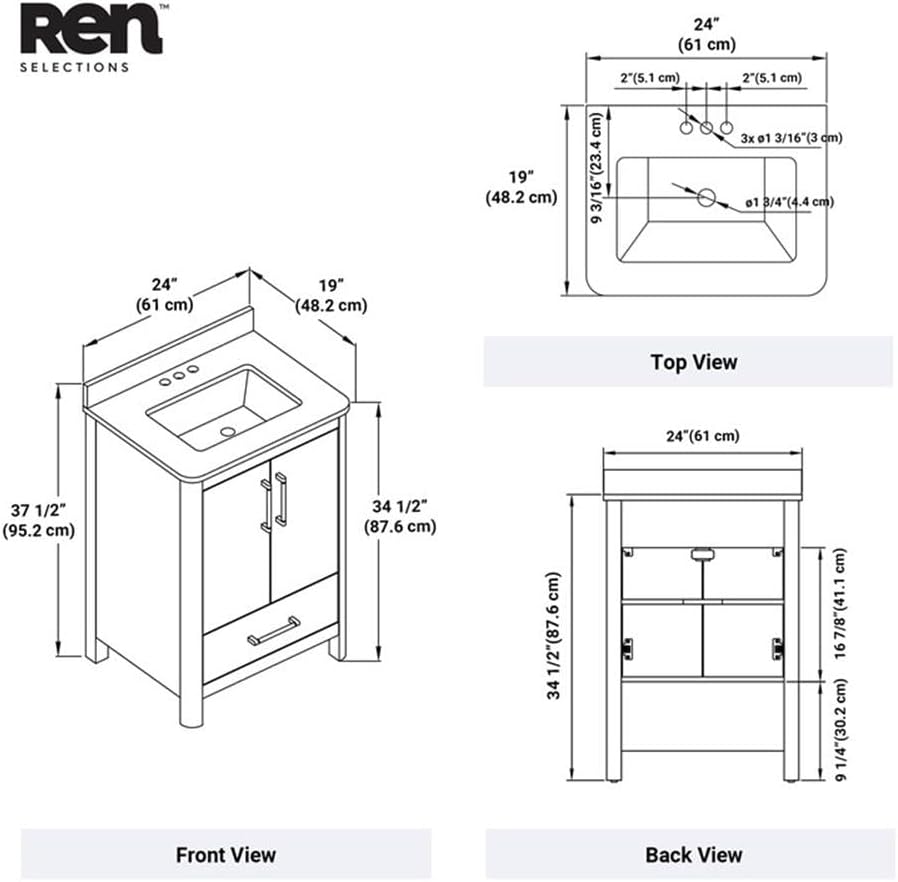 Pemberly Row 24' Bathroom Vanity, Matte Black Finish, Engineered Marble Countertop and Backsplash, Single Sink with Storage Cabinet and Drawer, Modern Freestanding Design for Small Bathroom or Guest