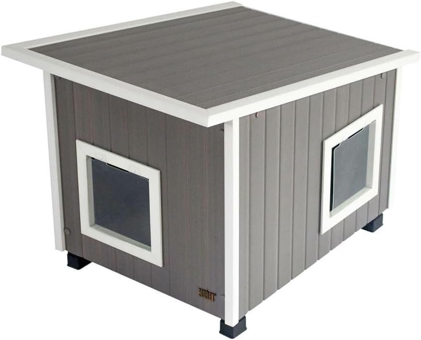 New Age Pet ECOFLEX Outdoor Cat House X-Large Weather Resistant, Raised Floor, Dual Vinyl Flaps, 30% Bigger, 28' W x 20' H