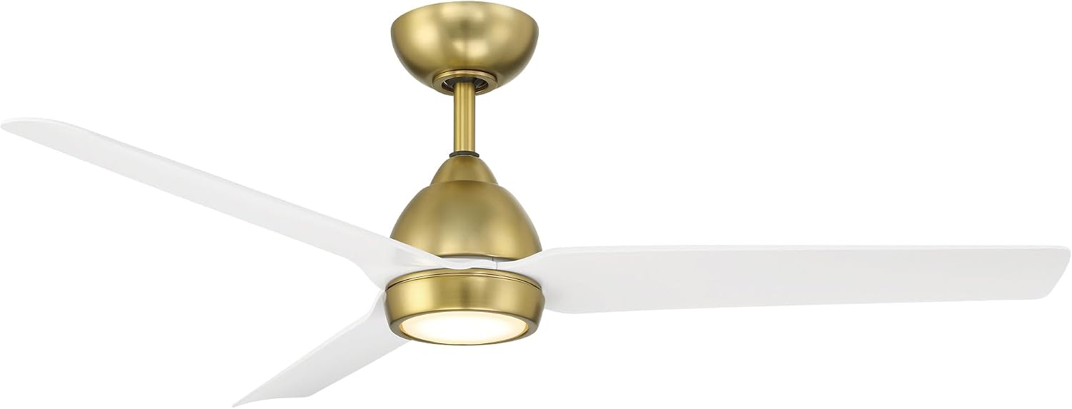 WAC F-001L-SB/MW Mocha 54' Outdoor Ceiling Fan with LED Lights and Remote, Soft Brass Matte White