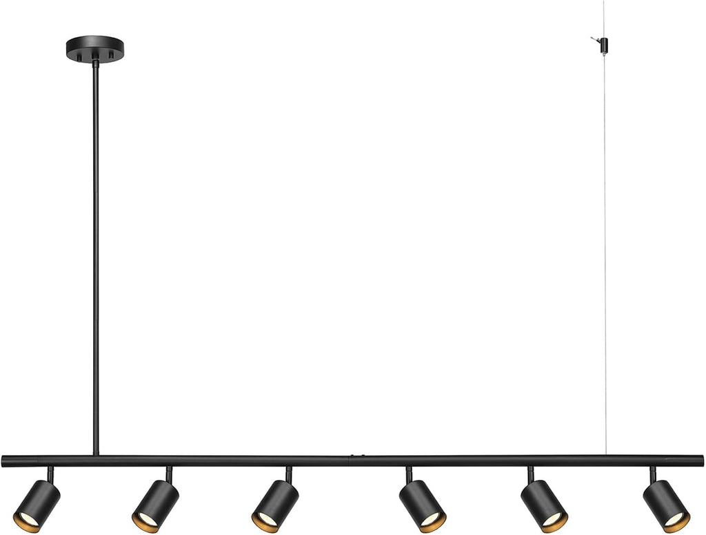 Globe Electric 64000123 55' 6-Light Adjustable Height Track Light, Matte Black, Pivoting Heads, GU10 Base Bulbs Not Included, Ceiling Light Fixture, Kitchen and Home Lighting Decor