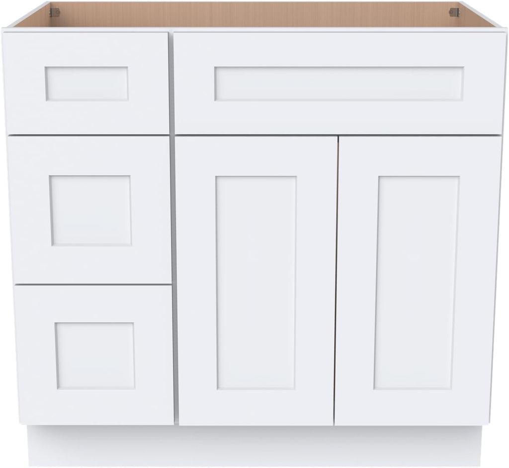 36' Bathroom Vanity Cabinet with 2 Doors and 3 Drawers - Solid Wood RTA Bathroom Vanity Sink Base Cabinet for Bathroom (Snow White, 36' W × 21' D × 34.5' H)