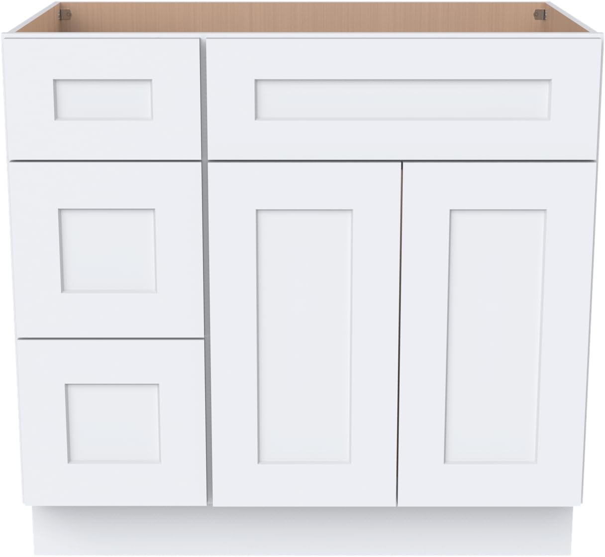 Solid Wood RTA Bathroom Vanity Sink Base Cabinet Sink Storage Cabinet with 2 Doors and 3 Left Drawers（White, 42'W × 21'D × 34-1/2'H