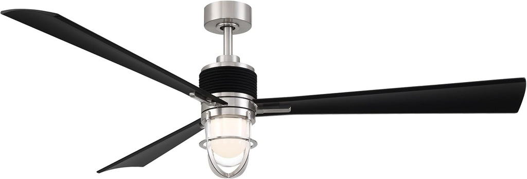 MINKA-AIRE F768L-BNW/CL Nauticus 65' 3-Blade LED Smart Indoor/Outdoor Ceiling Fan in Brushed Nickel Wet and Coal Black Blades with Clear Glass