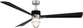 MINKA-AIRE F768L-BNW/CL Nauticus 65' 3-Blade LED Smart Indoor/Outdoor Ceiling Fan in Brushed Nickel Wet and Coal Black Blades with Clear Glass
