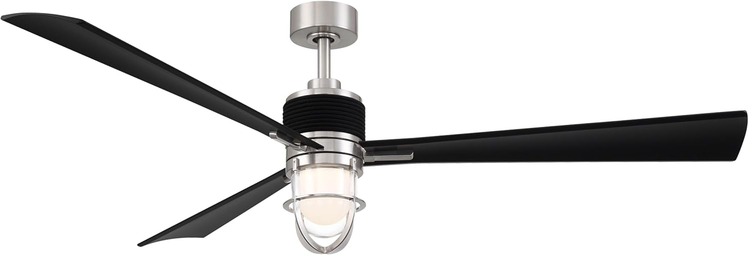 MINKA-AIRE F768L-BNW/CL Nauticus 65' 3-Blade LED Smart Indoor/Outdoor Ceiling Fan in Brushed Nickel Wet and Coal Black Blades with Clear Glass