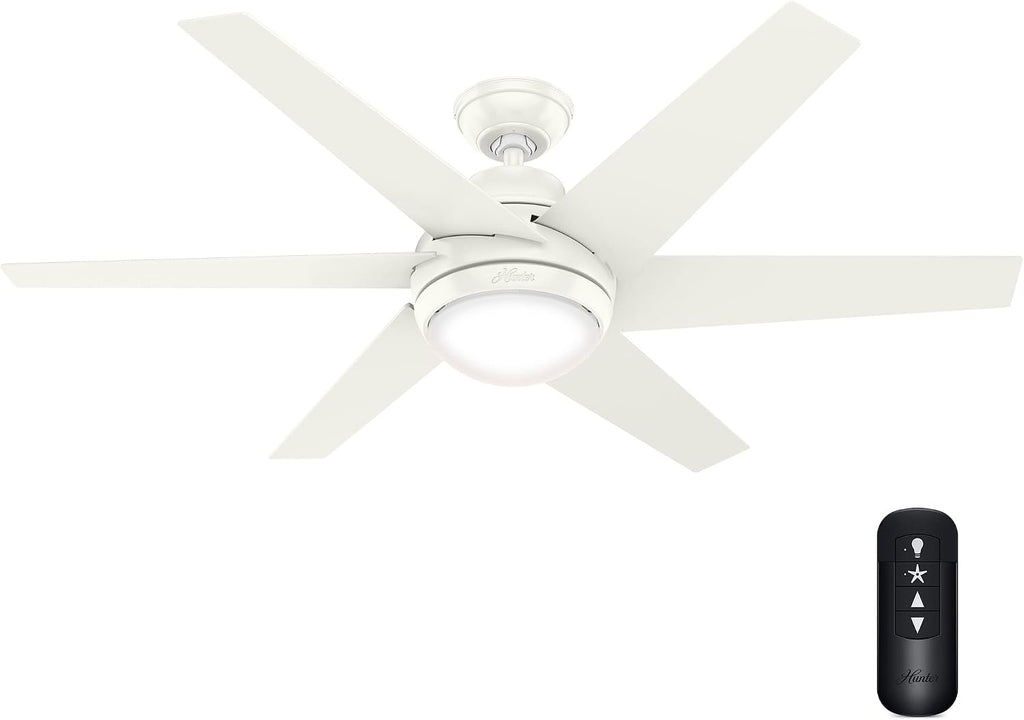 Hunter 52 inch Indoor Ceiling Fan with LED Light and Remote Control - Modern White Ceiling Fan, Standard Mount, 6 Blades, For Bedroom, Living Room, or Kitchen, Quiet - Sotto 50977, Fresh White