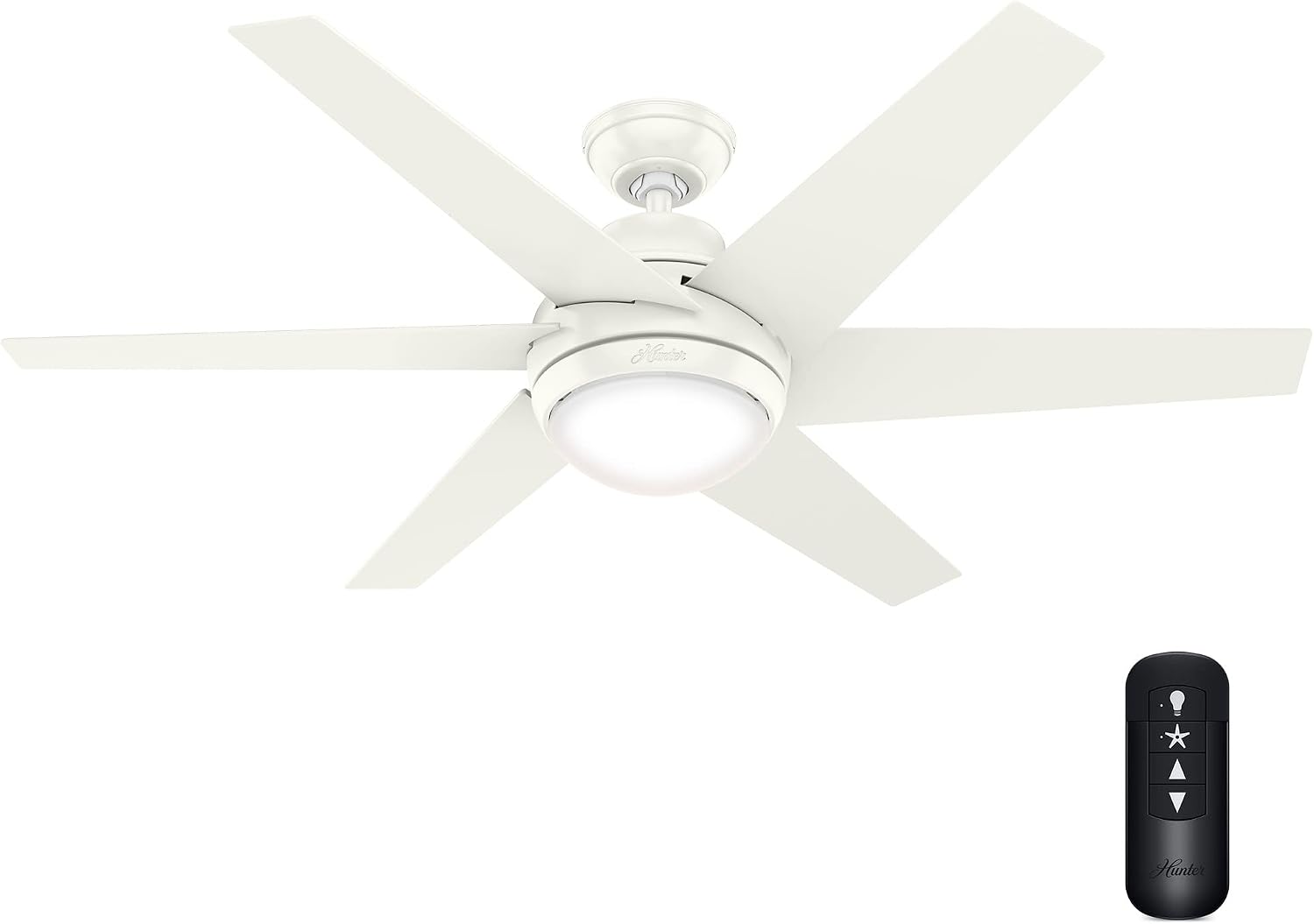 Hunter 52 inch Indoor Ceiling Fan with LED Light and Remote Control - Modern White Ceiling Fan, Standard Mount, 6 Blades, For Bedroom, Living Room, or Kitchen, Quiet - Sotto 50977, Fresh White