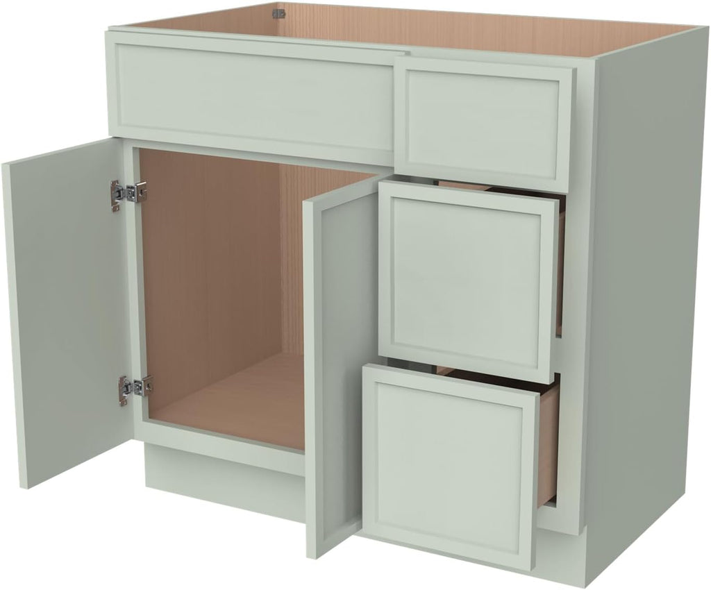 Solid Wood RTA 42' Bathroom Vanity Single-Sink Drawer Base Cabinet Sink Storage Cabinet with Soft-Close 2 Doors and 3 Right Drawers (NT-Jade Green, 42' W × 21' D × 34-1/2'H)