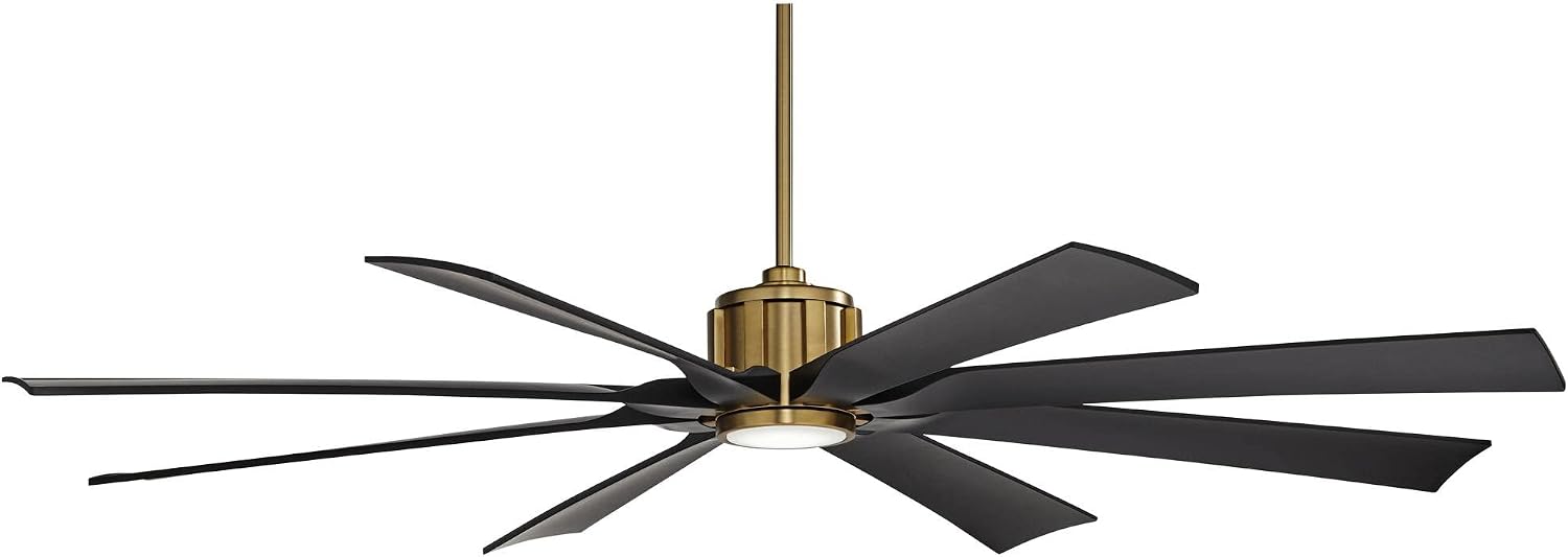 Possini Euro Design 70' Defender Modern Outdoor Ceiling Fan with LED Light Remote Control Soft Brass Matte Black Damp Rated for Patio Exterior House Home Porch Gazebo Garage Barn