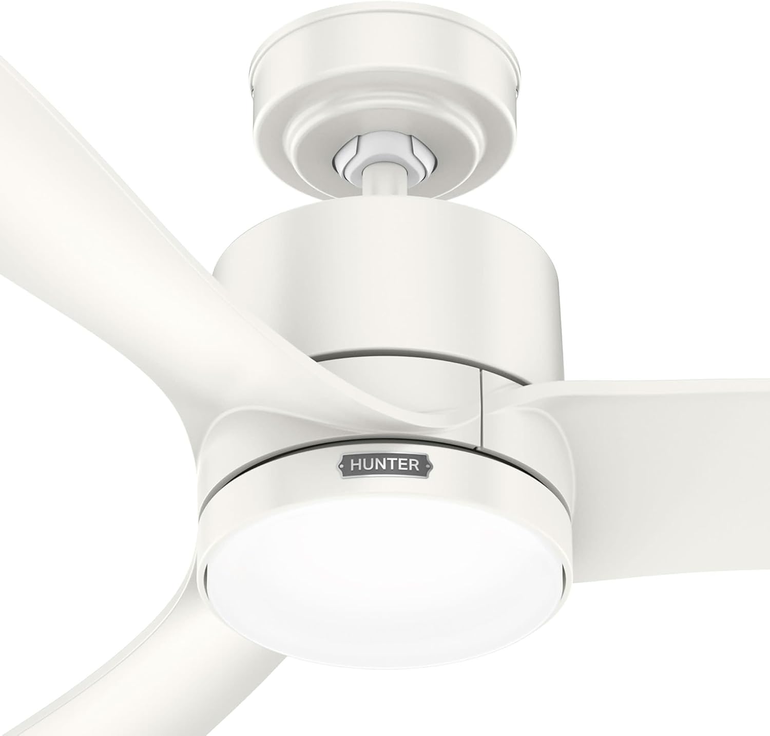 Hunter 60' Bolsa Indoor Ceiling Fan with LED Light, Remote, Fresh White | SureSpeed high velocity airflow, 6-speed DC motor, and 3' downrod support large rooms, bedrooms, offices, or great rooms.