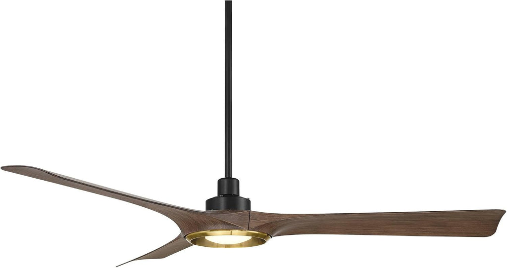Casa Vieja 56' Ethos Modern Industrial Indoor Outdoor Ceiling Fan 3 Blade LED Light Remote Control Matte Black Brown Dark Walnut Finish Blades Bedroom Patio Living Room Damp Rated Decorative