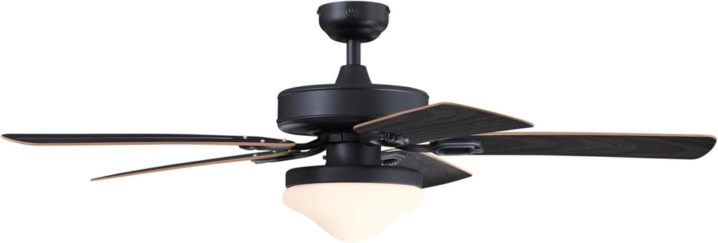 Westinghouse Lighting Deacon Traditional Indoor/Outdoor Ceiling Fan, LED Light Fixture with Opal Frosted Glass, Remote Control, 52 Inch, Matte Black Finish