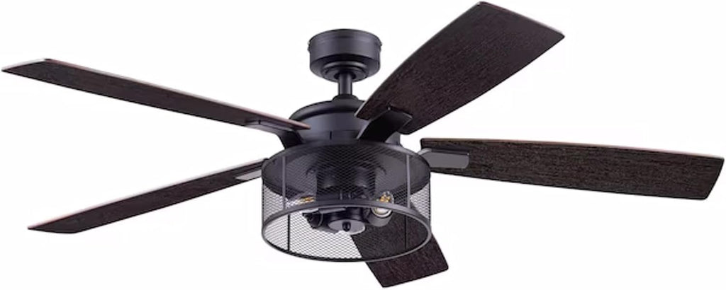 Honeywell Ceiling Fans Carnegie, 52 Inch Industrial LED Ceiling Fan with Light and Remote Control, Dual Mounting Options, Dual Finish Blades, Reversible Motor - 51928-01 - (Matte Black)